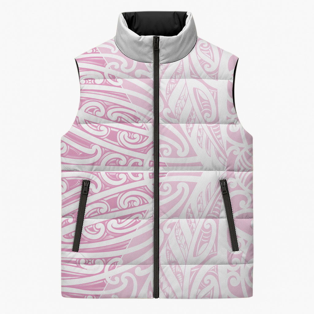 Pink New Zealand Puhoro Maori Tattoo Sleeveless Puffer Jacket LT14 Unisex Pink - Polynesian Pride