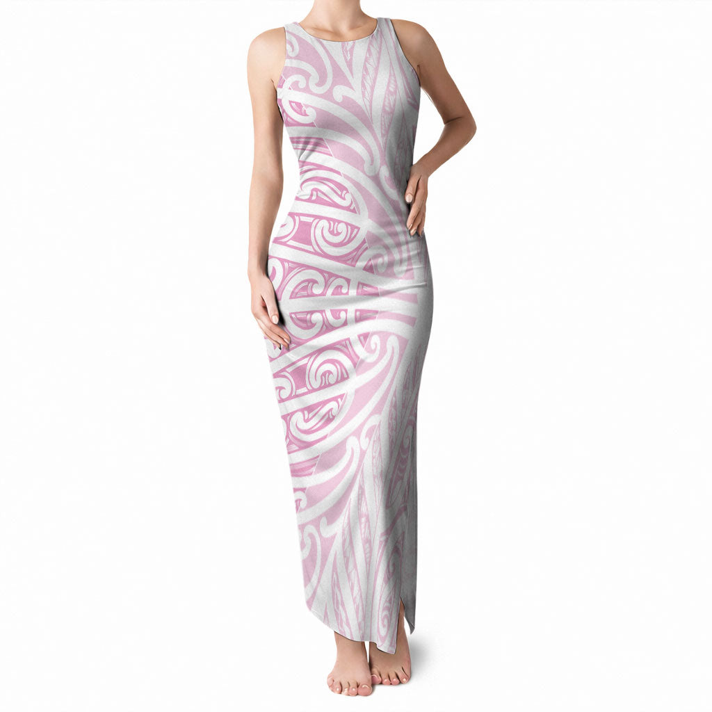 Pink New Zealand Puhoro Maori Tattoo Tank Maxi Dress LT14 Women Pink - Polynesian Pride