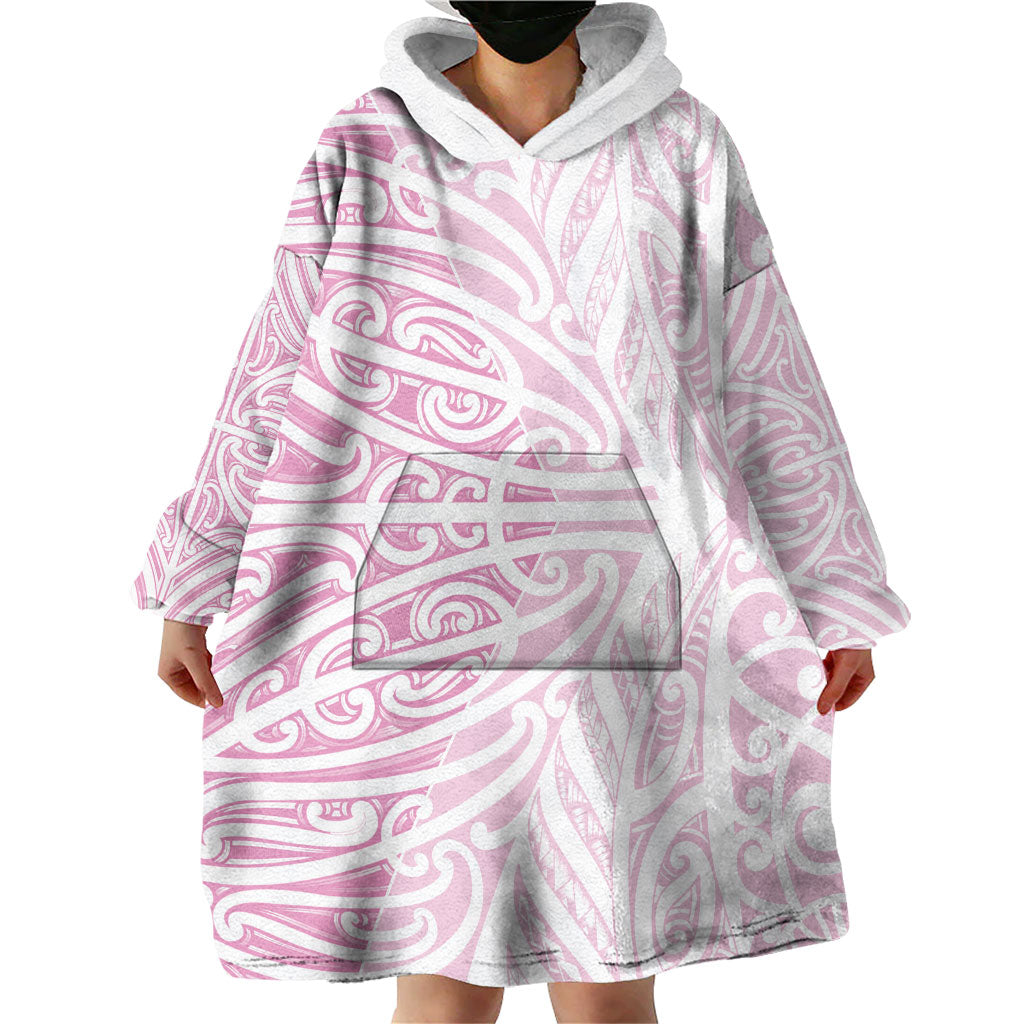 Pink New Zealand Puhoro Maori Tattoo Wearable Blanket Hoodie