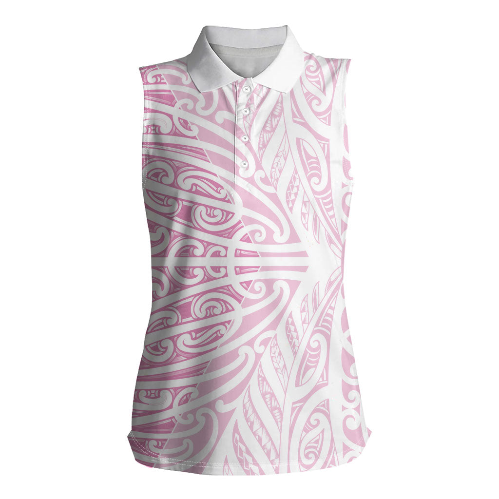 Pink New Zealand Puhoro Maori Tattoo Women Sleeveless Polo Shirt LT14 Female Pink - Polynesian Pride
