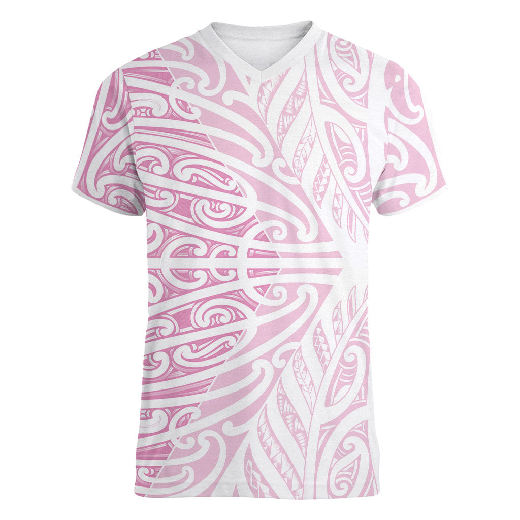 Pink New Zealand Puhoro Maori Tattoo Women V-Neck T-Shirt LT14 Female Pink - Polynesian Pride