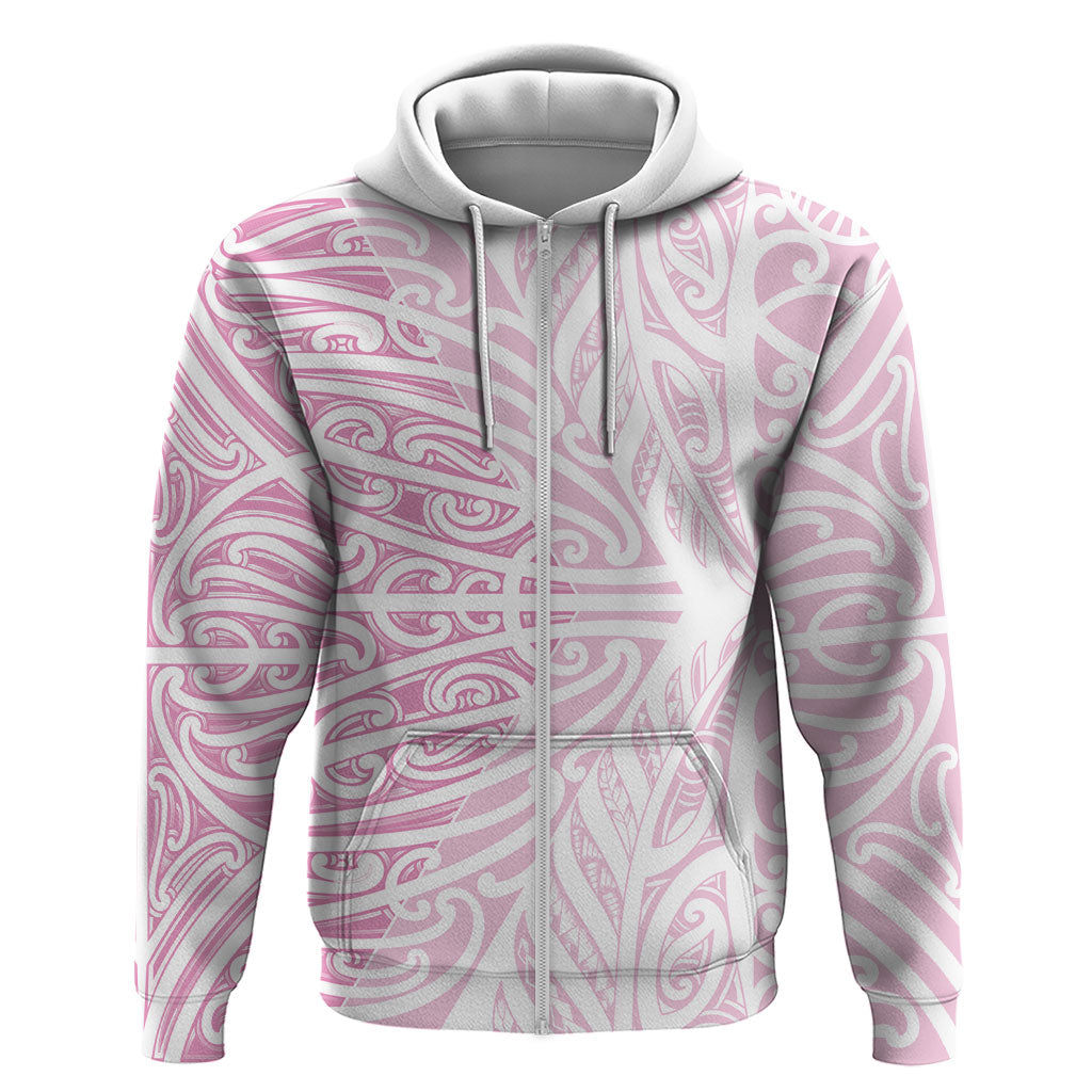 Pink New Zealand Puhoro Maori Tattoo Zip Hoodie LT14 Zip Hoodie Pink - Polynesian Pride