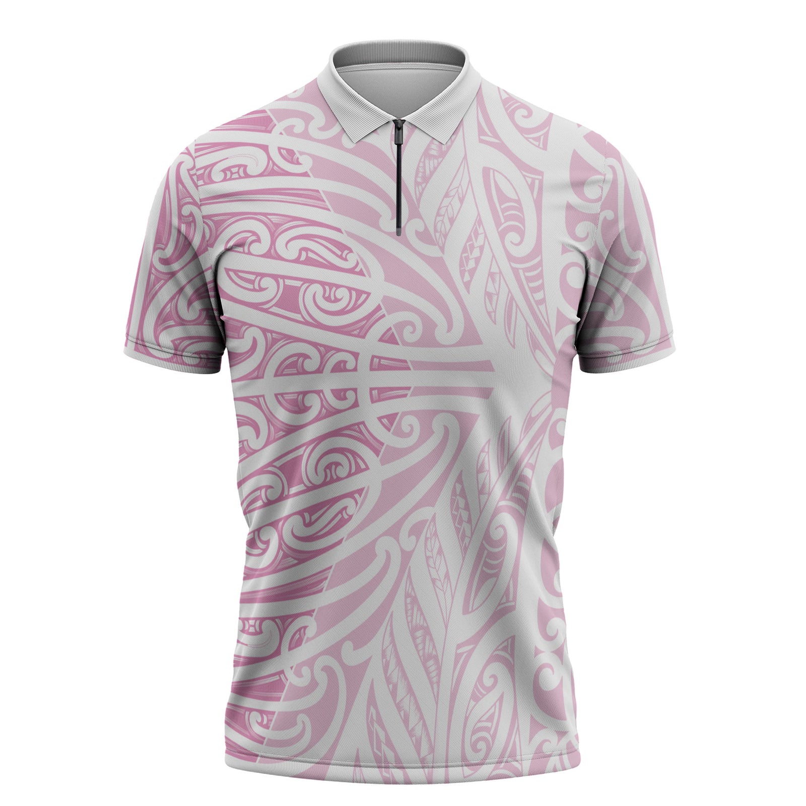 Pink New Zealand Puhoro Maori Tattoo Zipper Polo Shirt LT14 Pink - Polynesian Pride