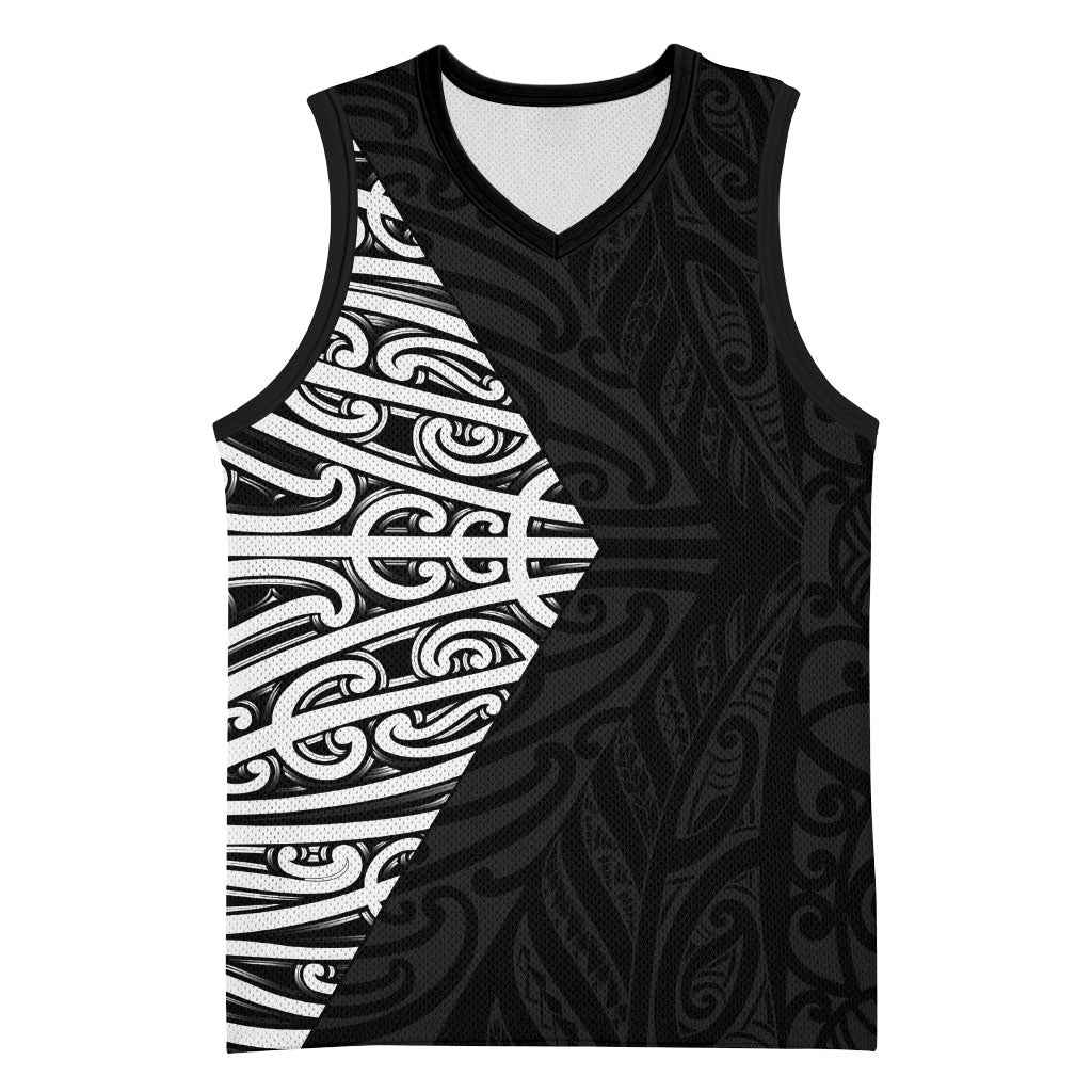 Black New Zealand Puhoro Maori Tattoo Basketball Jersey LT14 Unisex Black - Polynesian Pride