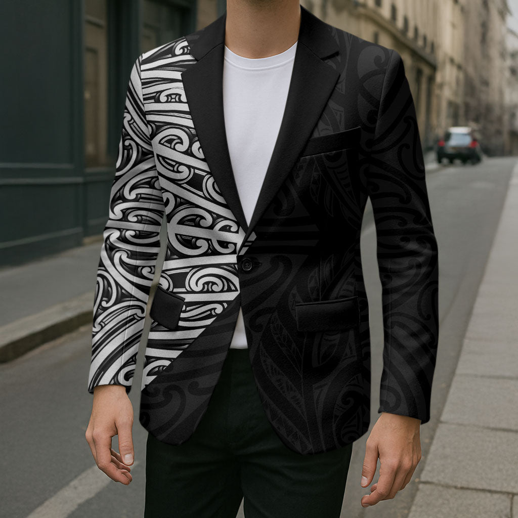 Black New Zealand Puhoro Maori Tattoo Blazer