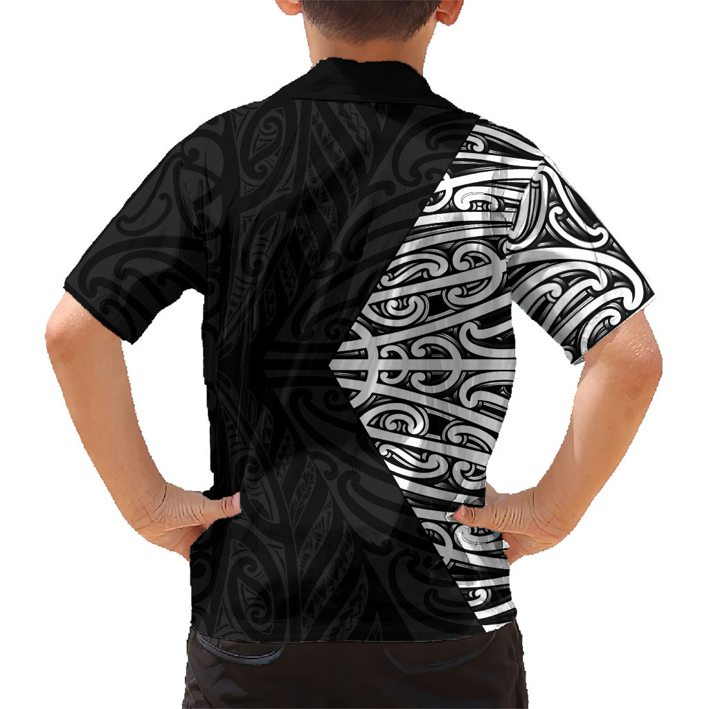 Black New Zealand Puhoro Maori Tattoo Family Matching Long Sleeve Bodycon Dress and Hawaiian Shirt