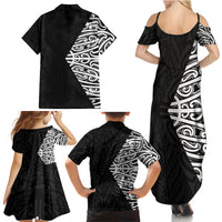 Black New Zealand Puhoro Maori Tattoo Family Matching Summer Maxi Dress and Hawaiian Shirt