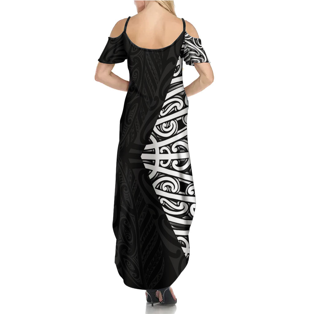 Black New Zealand Puhoro Maori Tattoo Family Matching Summer Maxi Dress and Hawaiian Shirt