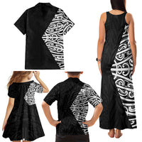 Black New Zealand Puhoro Maori Tattoo Family Matching Tank Maxi Dress and Hawaiian Shirt