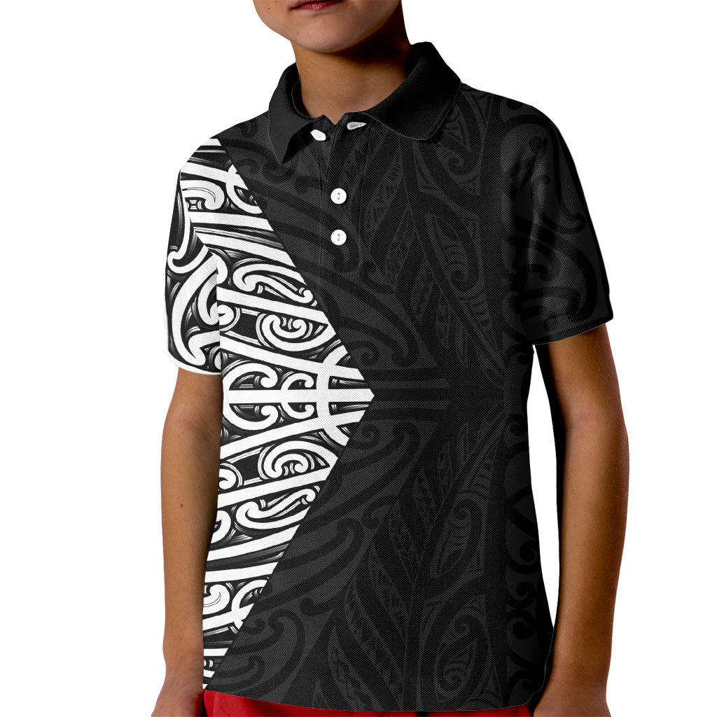 Black New Zealand Puhoro Maori Tattoo Kid Polo Shirt LT14 Kid Black - Polynesian Pride