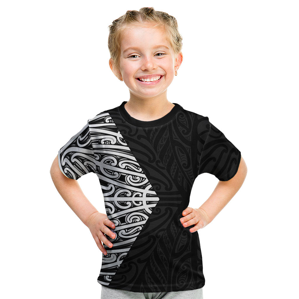 Black New Zealand Puhoro Maori Tattoo Kid T Shirt LT14 Black - Polynesian Pride