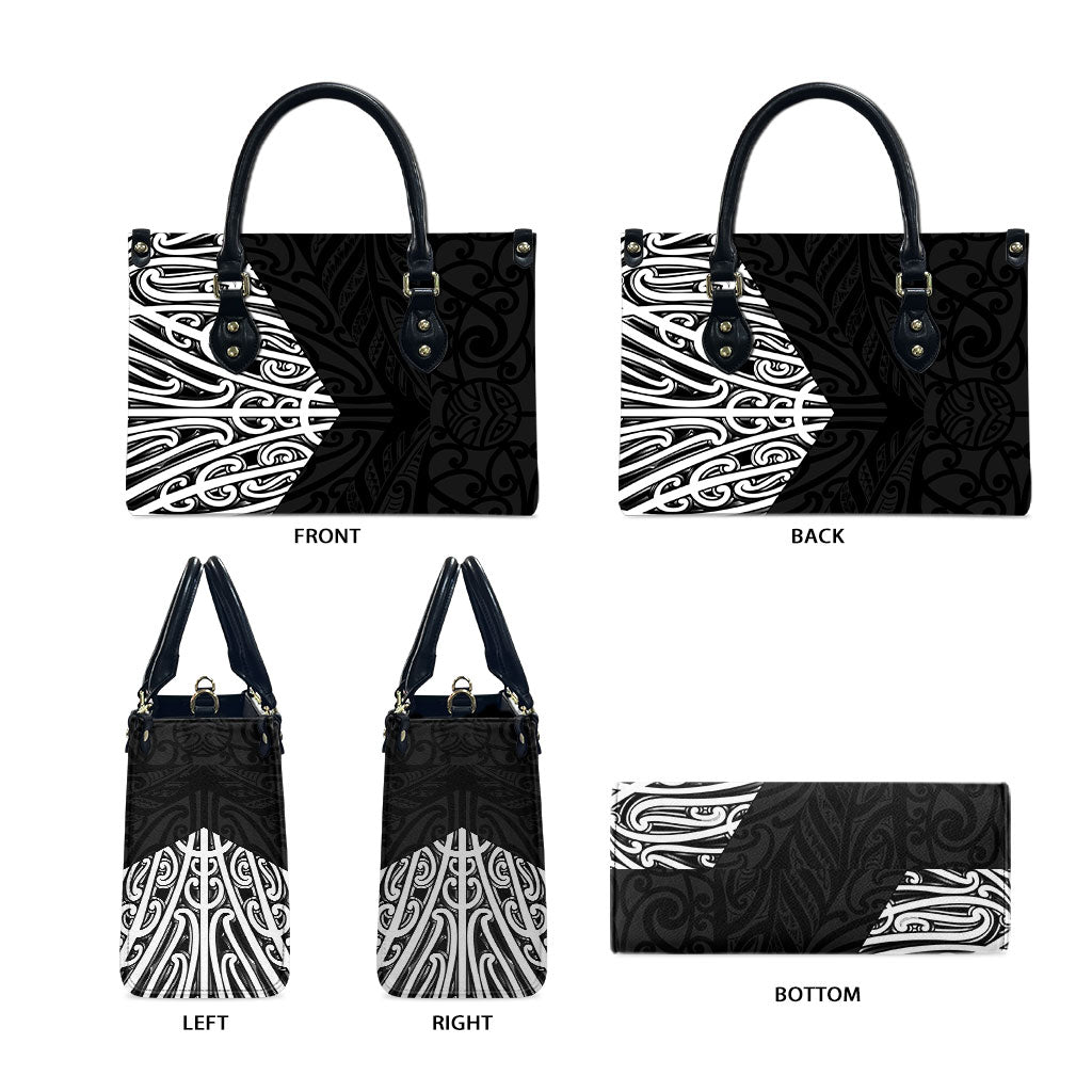 Black New Zealand Puhoro Maori Tattoo Leather Bag