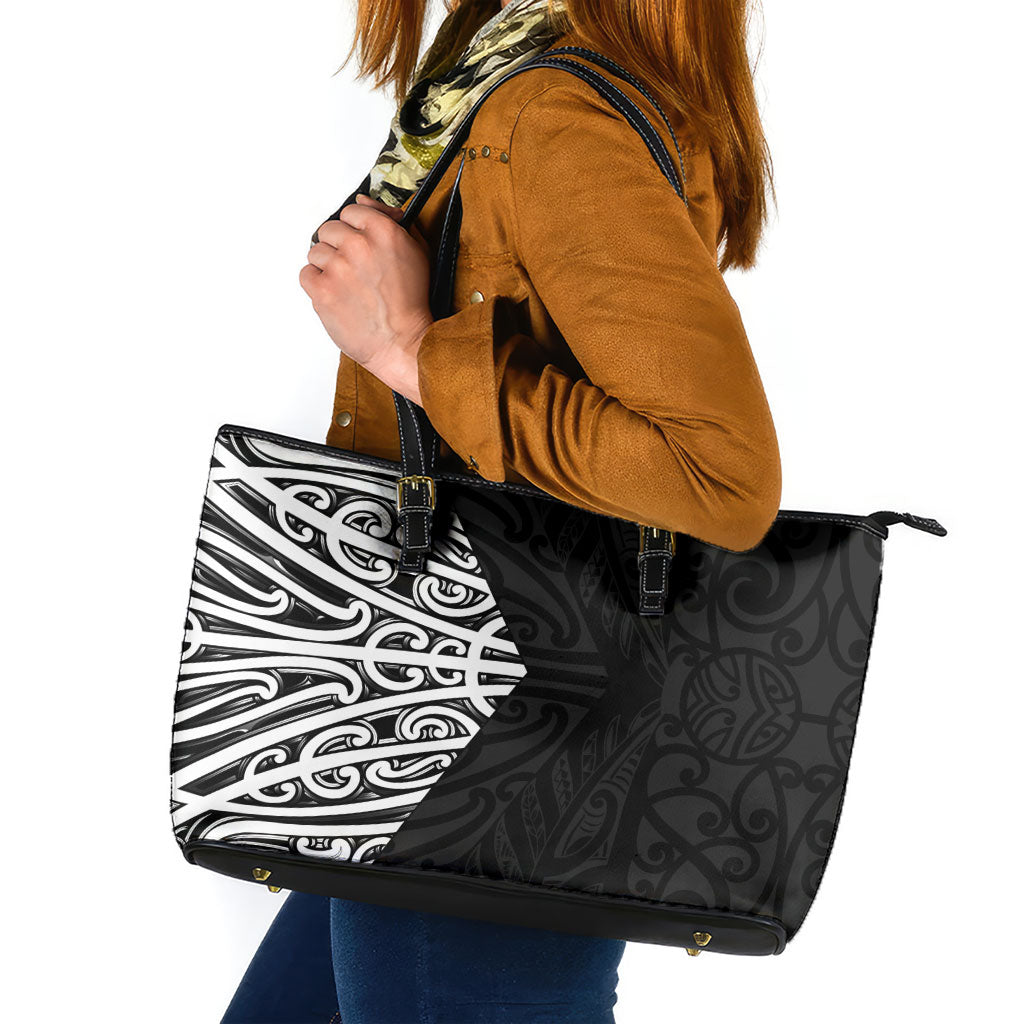 Black New Zealand Puhoro Maori Tattoo Leather Tote Bag LT14 Black - Polynesian Pride