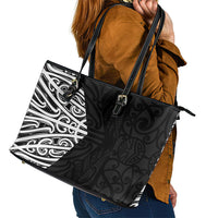 Black New Zealand Puhoro Maori Tattoo Leather Tote Bag