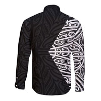 Black New Zealand Puhoro Maori Tattoo Long Sleeve Button Shirt