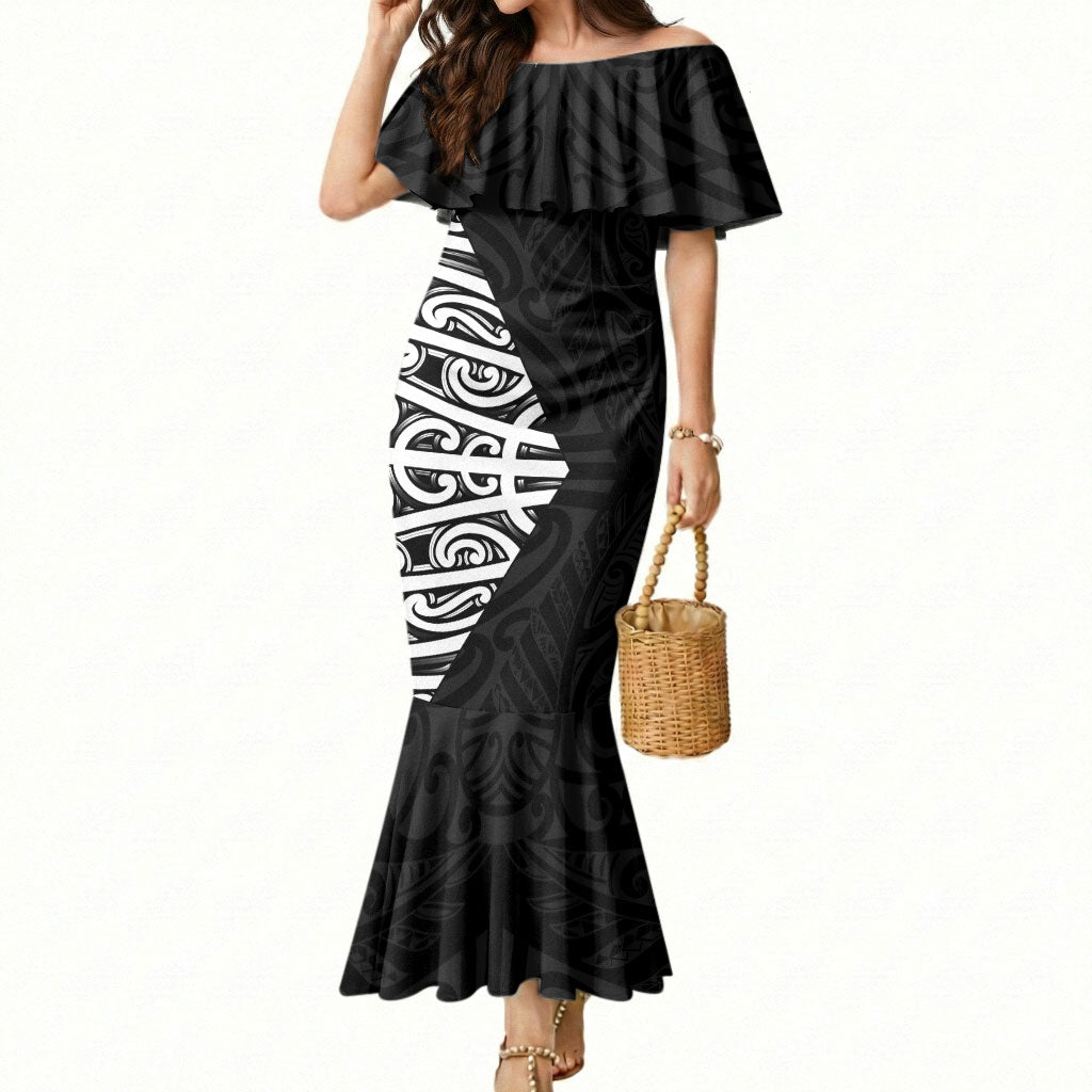 Black New Zealand Puhoro Maori Tattoo Mermaid Dress LT14 Women Black - Polynesian Pride