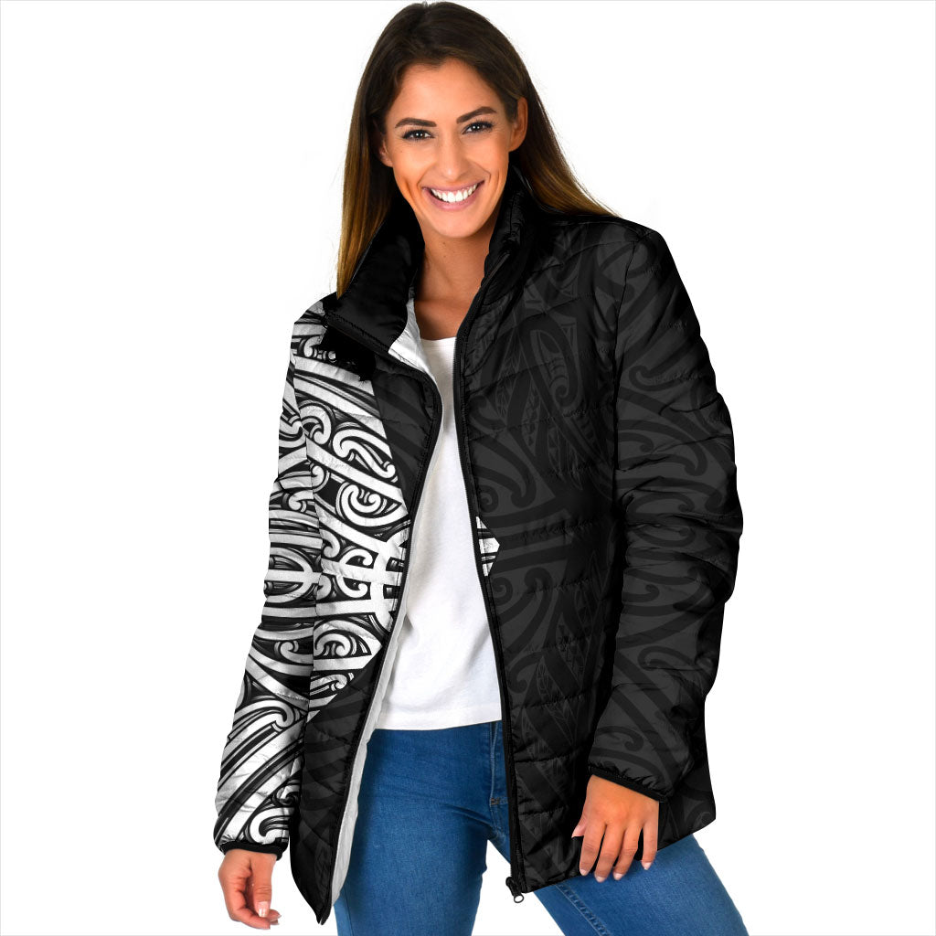 Black New Zealand Puhoro Maori Tattoo Padded Jacket