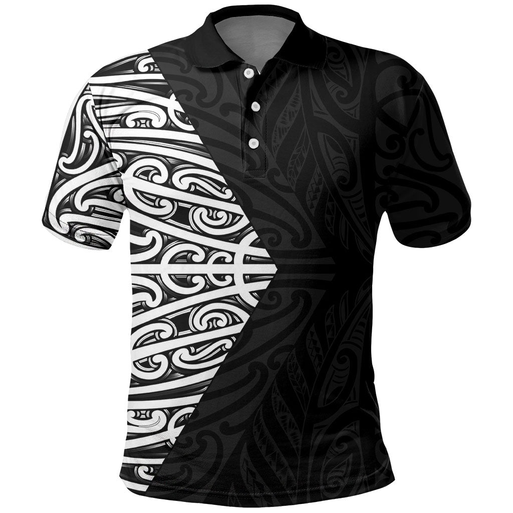 Black New Zealand Puhoro Maori Tattoo Polo Shirt LT14 Black - Polynesian Pride