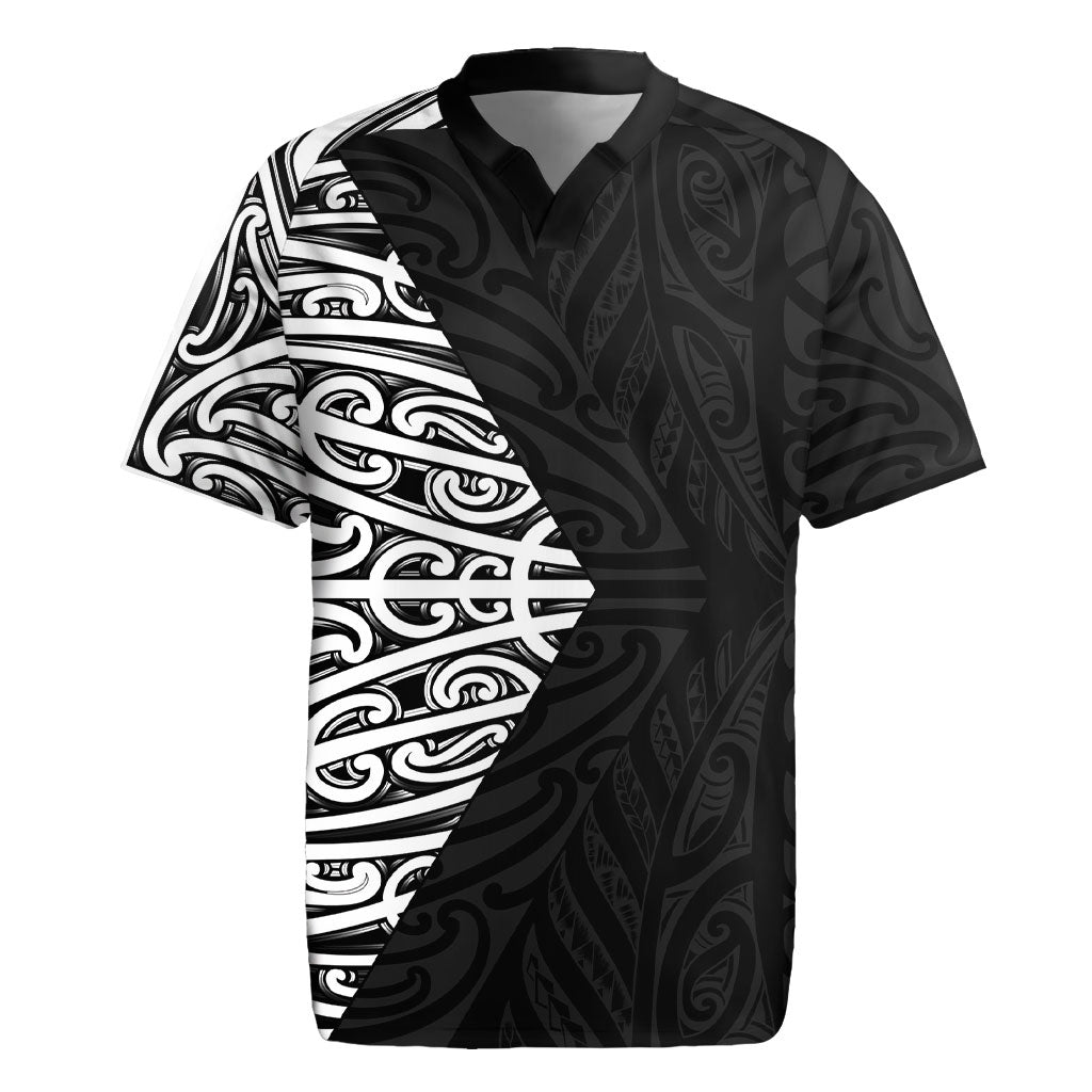 Black New Zealand Puhoro Maori Tattoo Rugby Jersey LT14 Black - Polynesian Pride