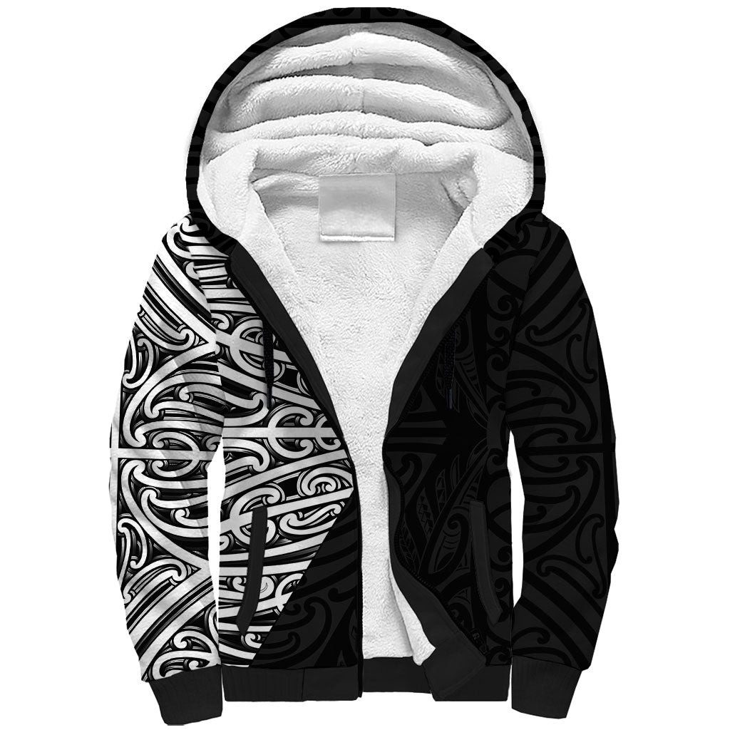 Black New Zealand Puhoro Maori Tattoo Sherpa Hoodie LT14 Unisex Black - Polynesian Pride