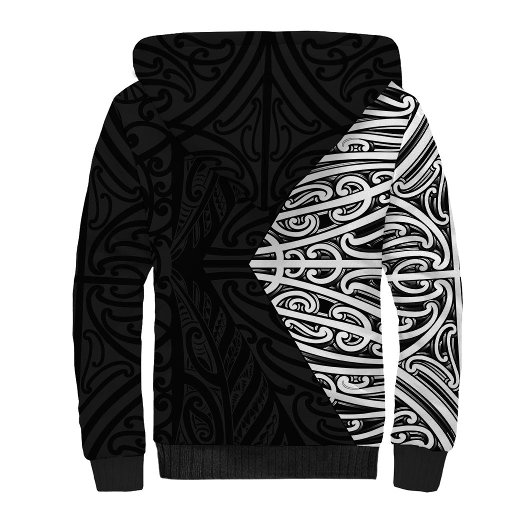 Black New Zealand Puhoro Maori Tattoo Sherpa Hoodie