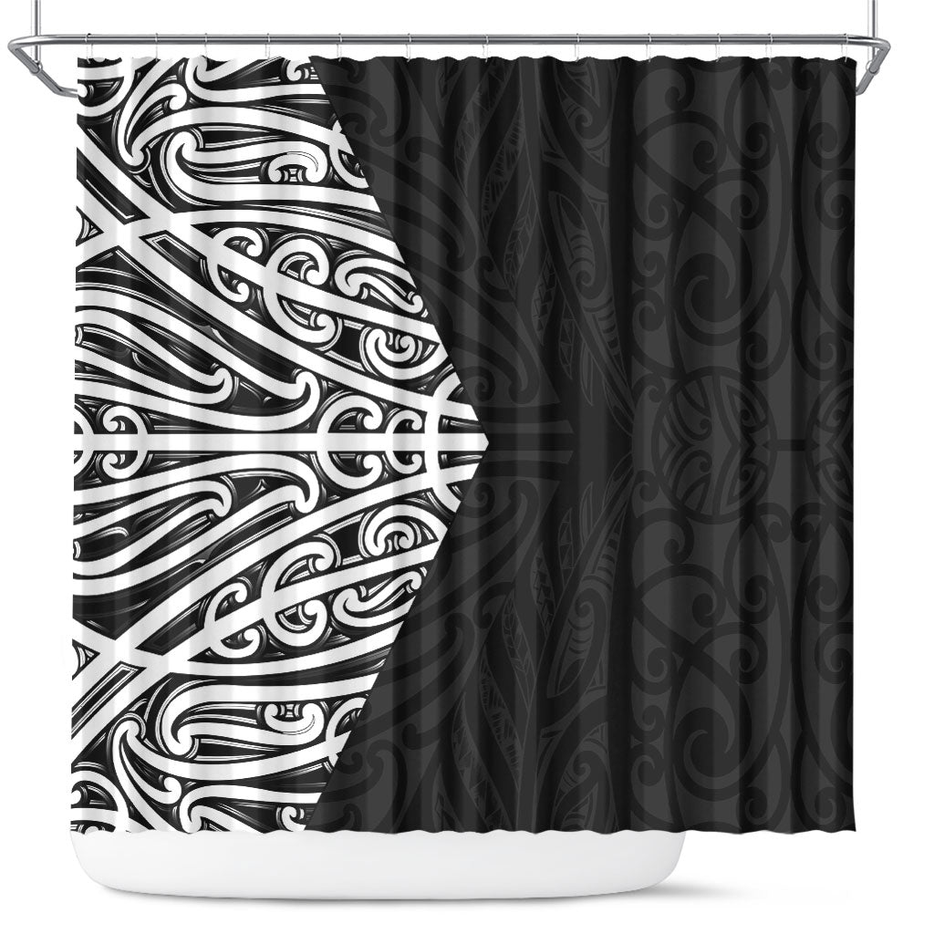Black New Zealand Puhoro Maori Tattoo Shower Curtain LT14 Black - Polynesian Pride