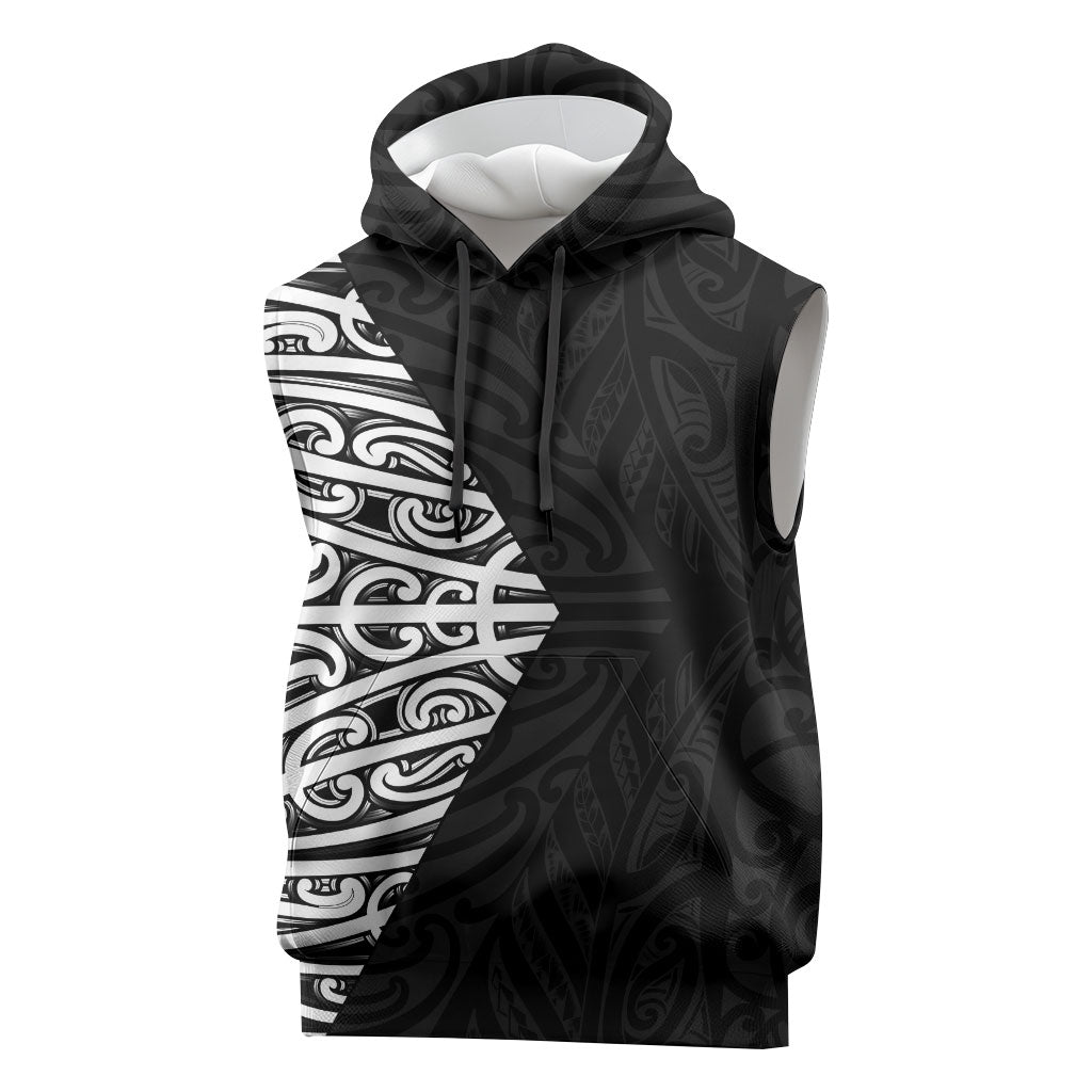 Black New Zealand Puhoro Maori Tattoo Sleeveless Hoodie LT14 Black - Polynesian Pride