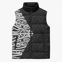 Black New Zealand Puhoro Maori Tattoo Sleeveless Puffer Jacket
