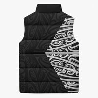 Black New Zealand Puhoro Maori Tattoo Sleeveless Puffer Jacket