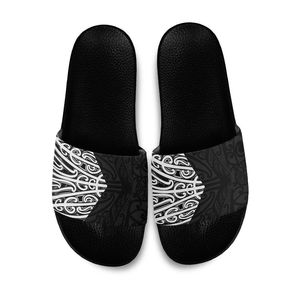 Black New Zealand Puhoro Maori Tattoo Slide Sandals LT14 Black - Polynesian Pride