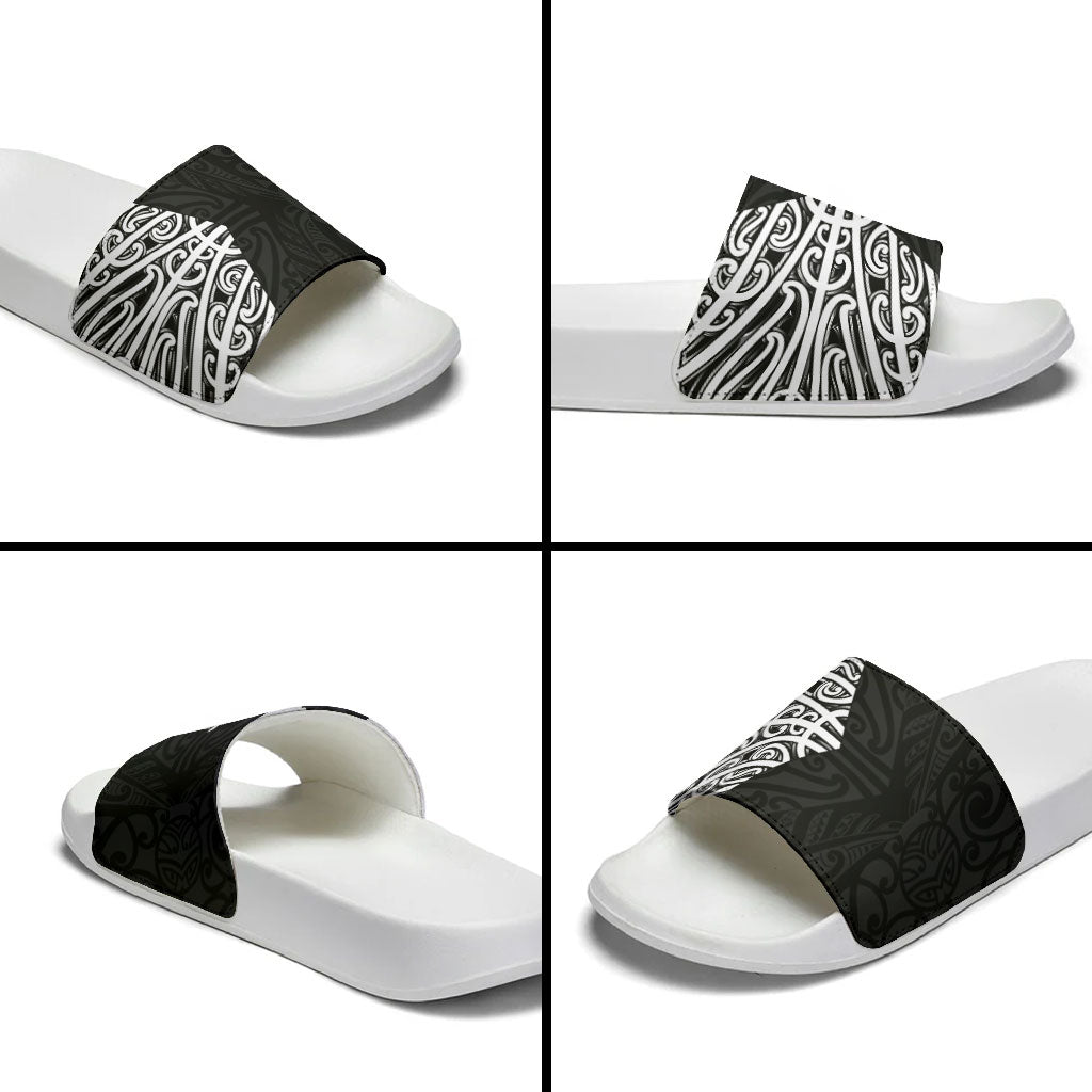 Black New Zealand Puhoro Maori Tattoo Slide Sandals