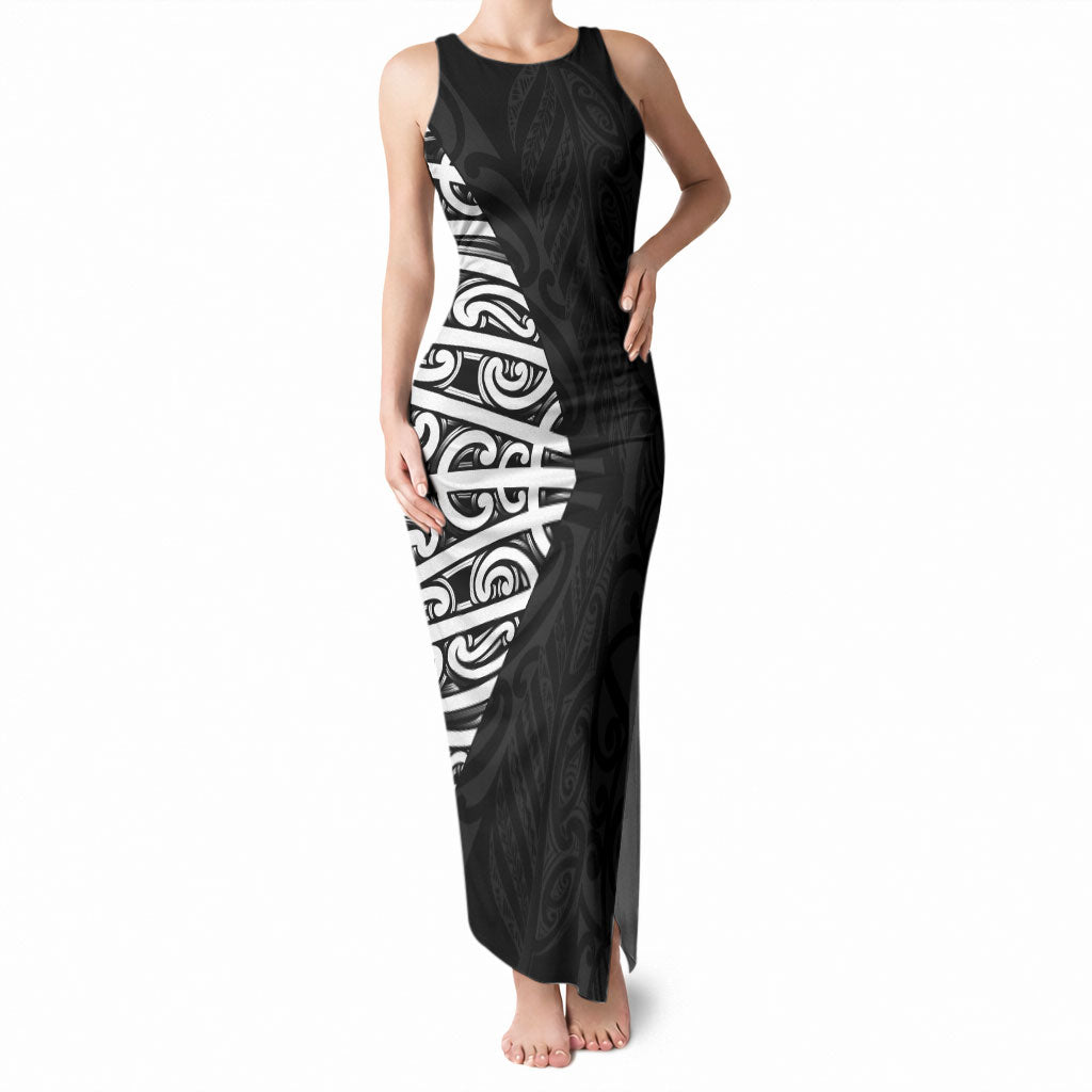 Black New Zealand Puhoro Maori Tattoo Tank Maxi Dress LT14 Women Black - Polynesian Pride