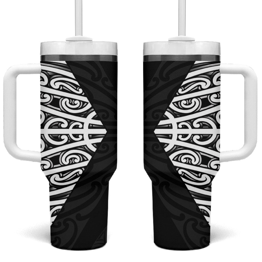 Black New Zealand Puhoro Maori Tattoo Tumbler With Handle LT14 One Size: 40 oz Black - Polynesian Pride