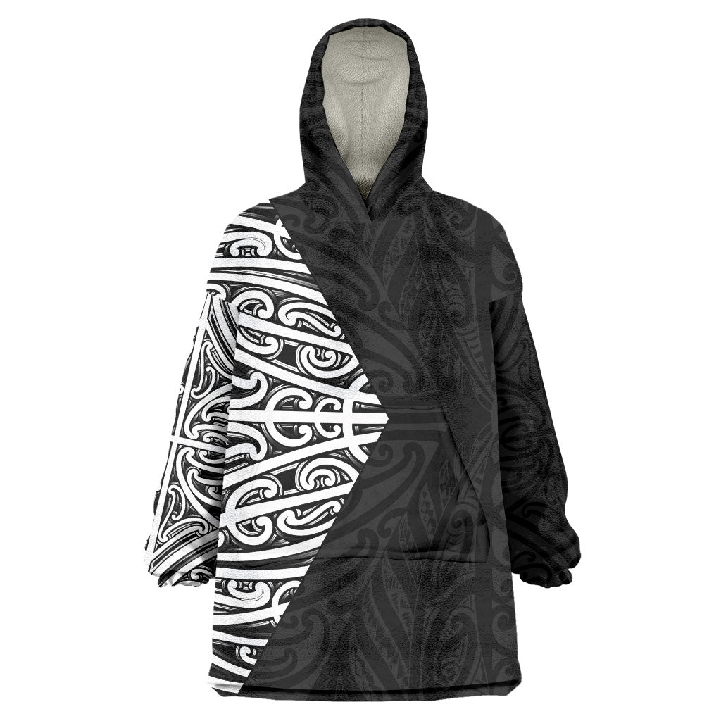 Black New Zealand Puhoro Maori Tattoo Wearable Blanket Hoodie LT14 One Size Black - Polynesian Pride