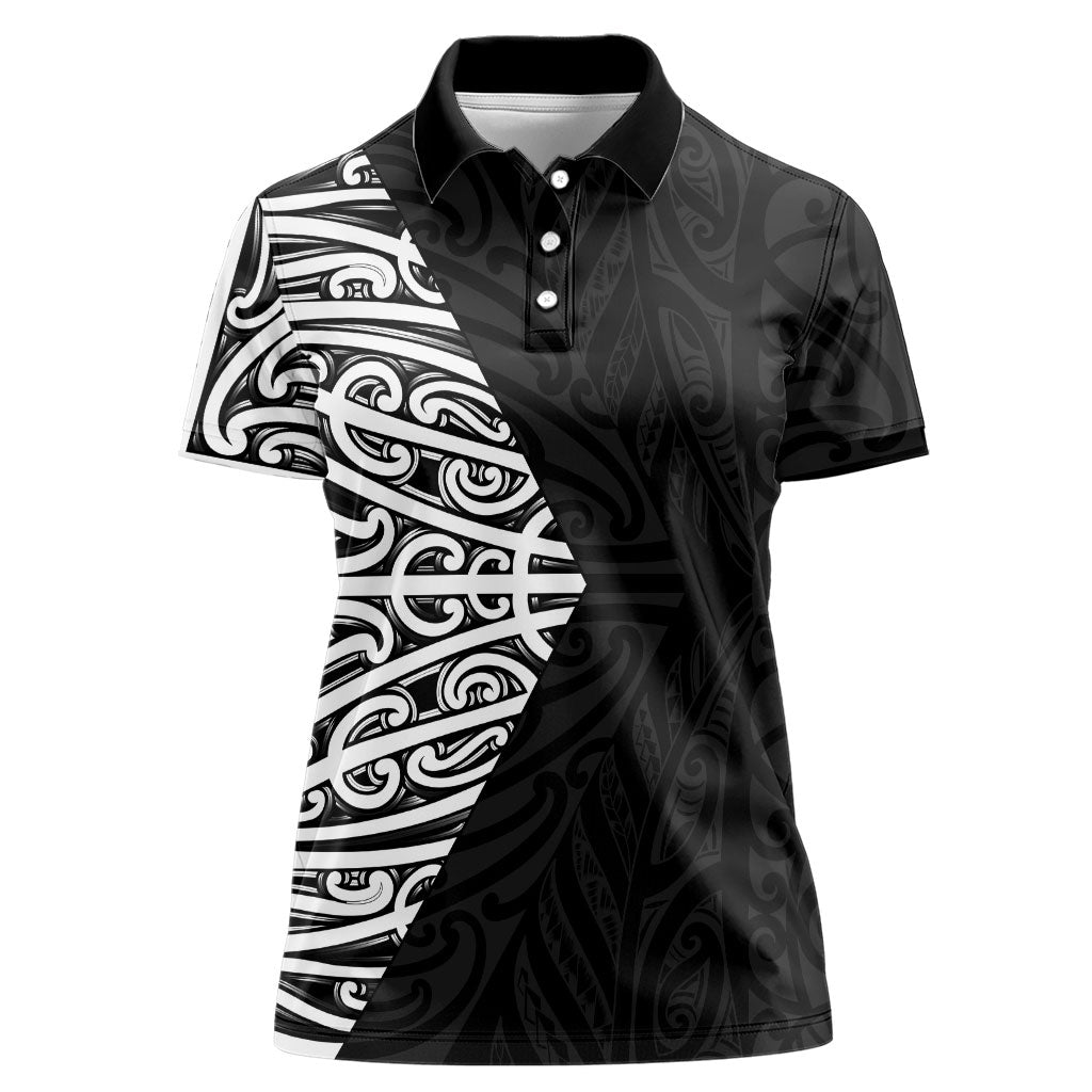 Black New Zealand Puhoro Maori Tattoo Women Polo Shirt LT14 Female Black - Polynesian Pride