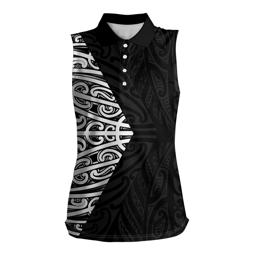 Black New Zealand Puhoro Maori Tattoo Women Sleeveless Polo Shirt LT14 Female Black - Polynesian Pride