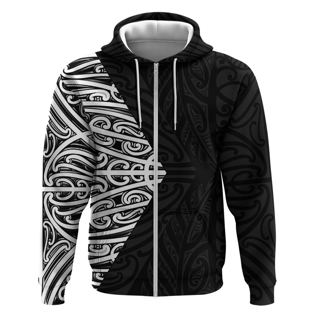 Black New Zealand Puhoro Maori Tattoo Zip Hoodie LT14 Zip Hoodie Black - Polynesian Pride