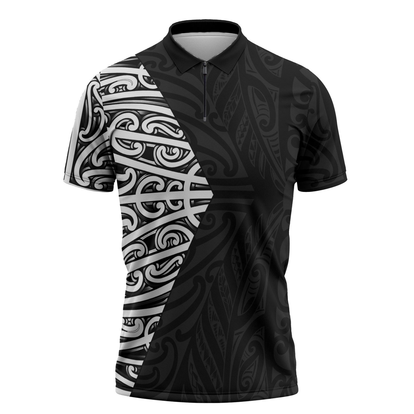Black New Zealand Puhoro Maori Tattoo Zipper Polo Shirt LT14 Black - Polynesian Pride