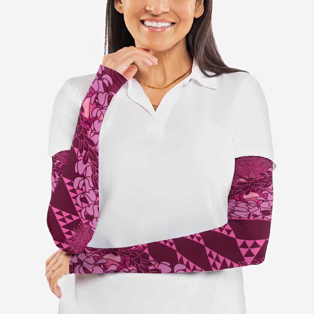 Pink Aloha Hawaii Arm Sleeves Hawaiian Kakau Ohia Lehua Lei - Polynesian Pride