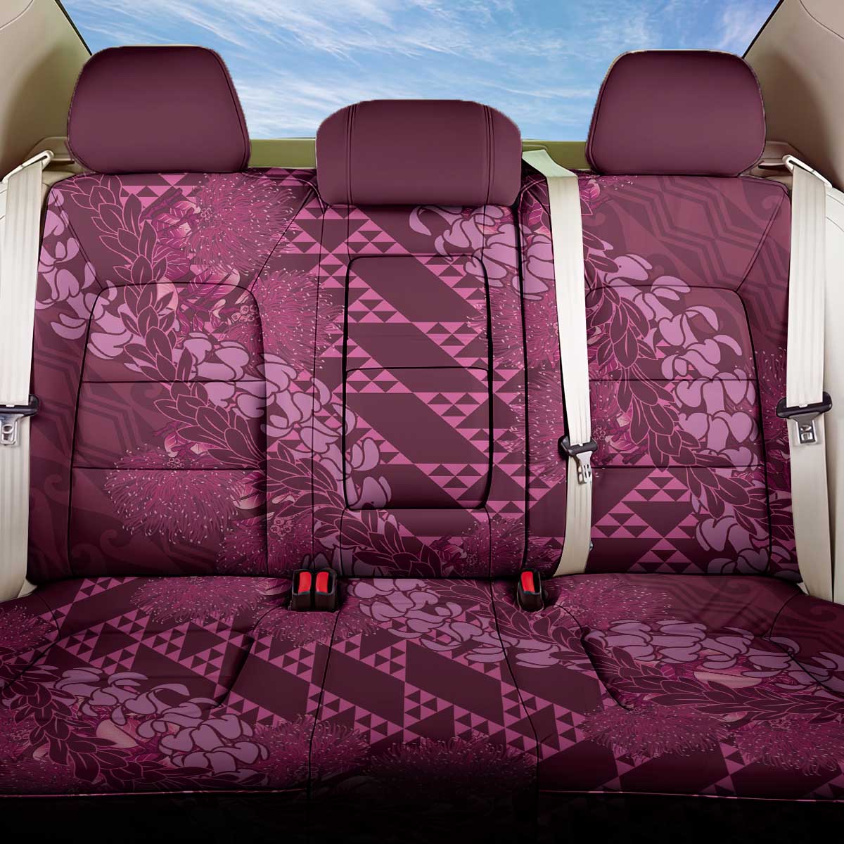 Pink Aloha Hawaii Back Car Seat Cover Hawaiian Kakau Ohia Lehua Lei - Polynesian Pride