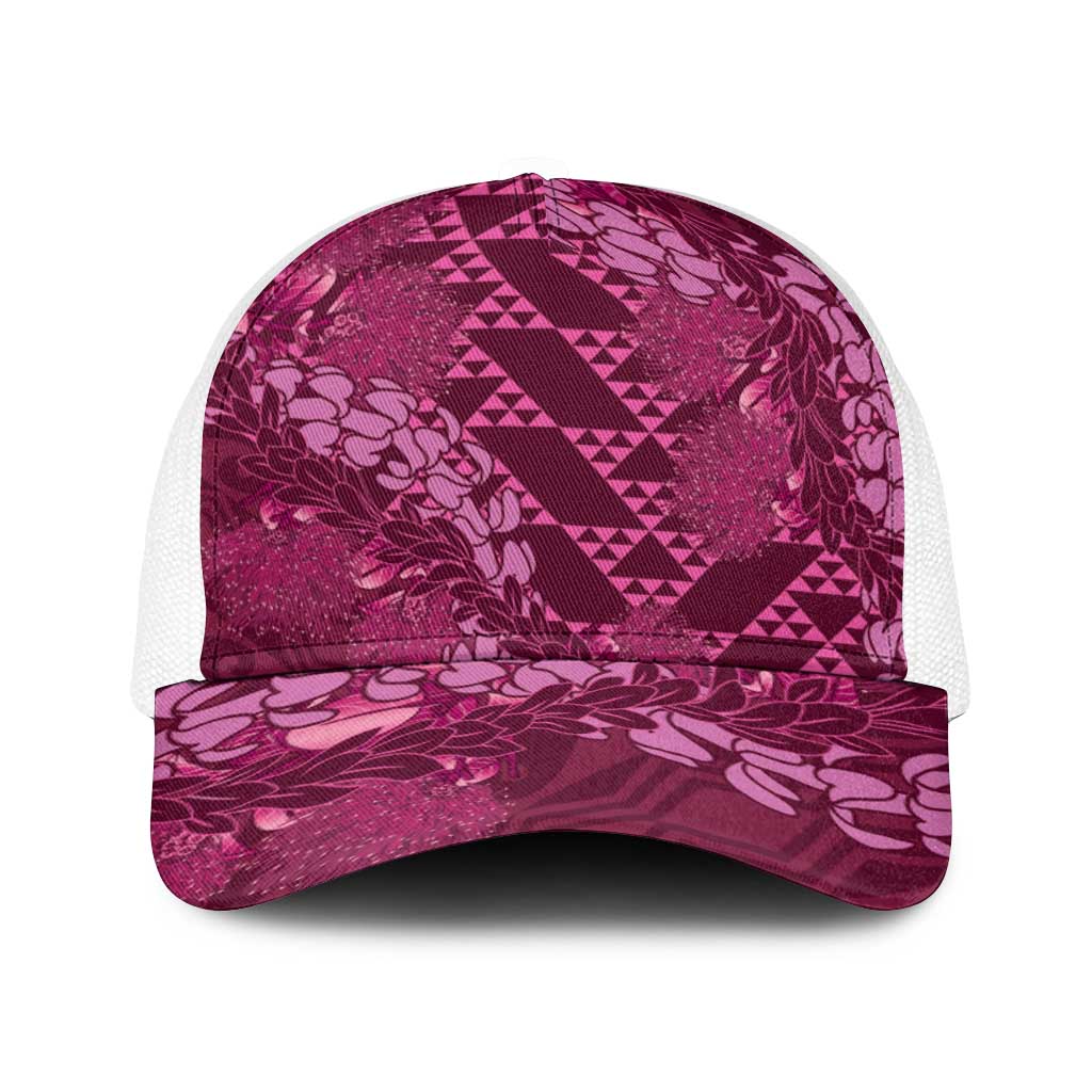 Pink Aloha Hawaii Baseball Net Cap Hawaiian Kakau Ohia Lehua Lei - Polynesian Pride
