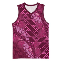 Pink Aloha Hawaii Basketball Jersey Hawaiian Kakau Ohia Lehua Lei LT14 Unisex Pink - Polynesian Pride