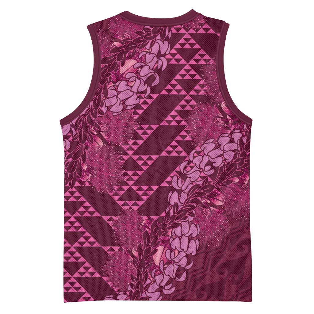 Pink Aloha Hawaii Basketball Jersey Hawaiian Kakau Ohia Lehua Lei LT14 - Polynesian Pride