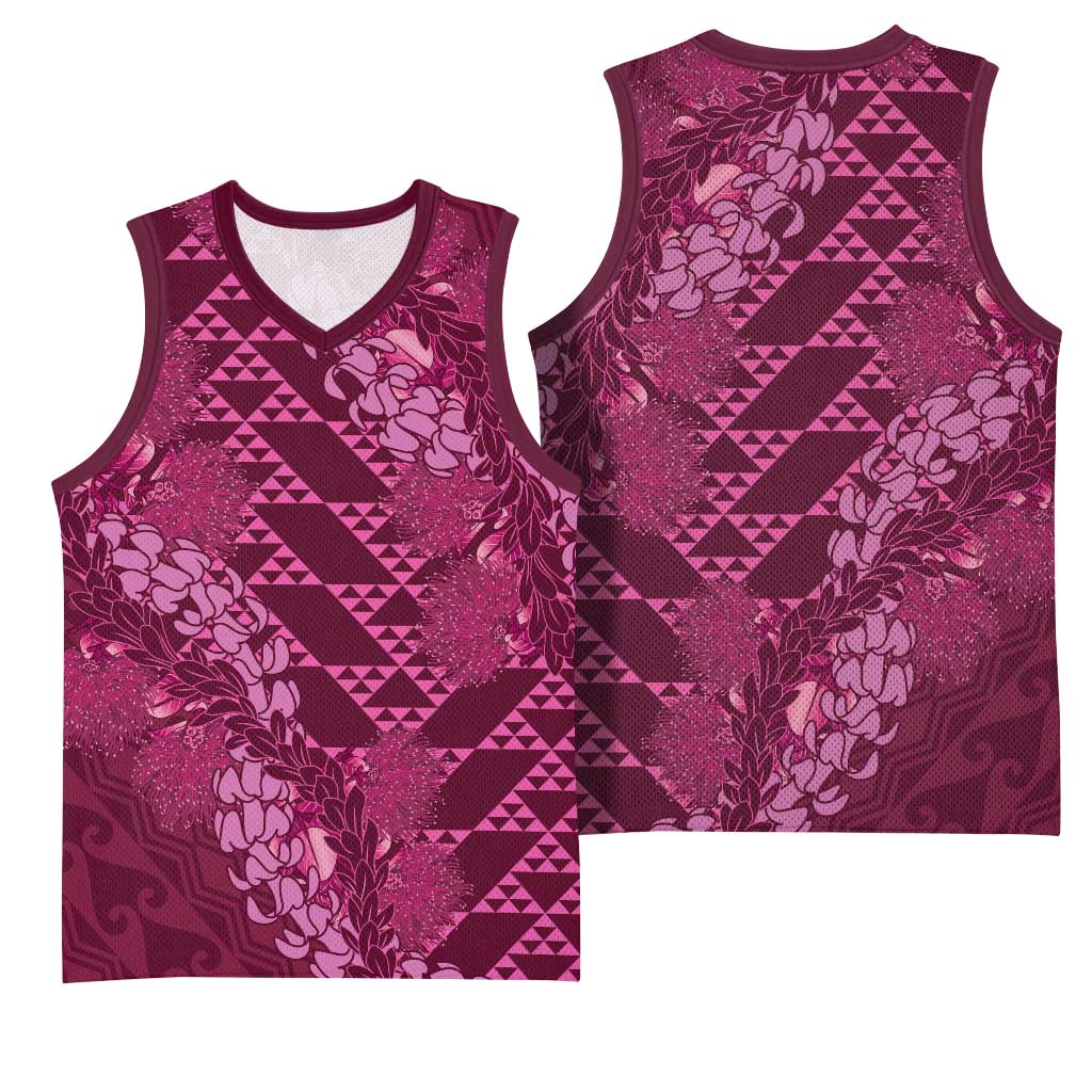 Pink Aloha Hawaii Basketball Jersey Hawaiian Kakau Ohia Lehua Lei LT14 - Polynesian Pride