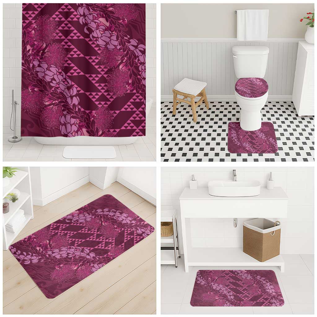 Pink Aloha Hawaii Bathroom Set Hawaiian Kakau Ohia Lehua Lei - Polynesian Pride