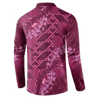 Pink Aloha Hawaii Button Sweatshirt Hawaiian Kakau Ohia Lehua Lei - Polynesian Pride