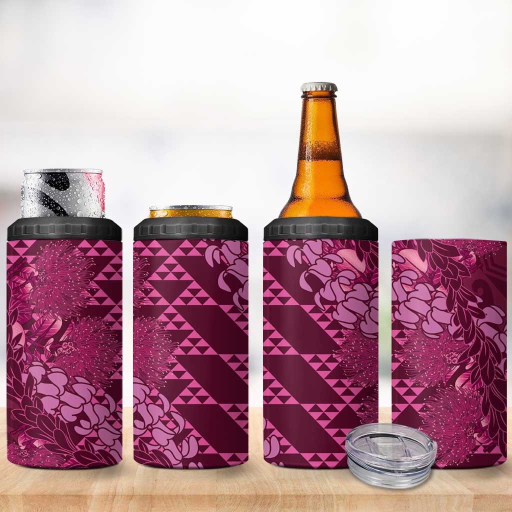 Pink Aloha Hawaii 4 in 1 Can Cooler Tumbler Hawaiian Kakau Ohia Lehua Lei LT14 - Polynesian Pride