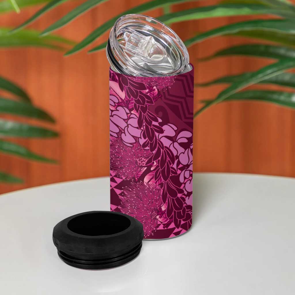 Pink Aloha Hawaii 4 in 1 Can Cooler Tumbler Hawaiian Kakau Ohia Lehua Lei LT14 - Polynesian Pride