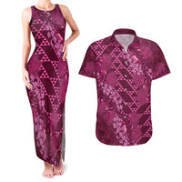 Pink Aloha Hawaii Couples Matching Tank Maxi Dress and Hawaiian Shirt Hawaiian Kakau Ohia Lehua Lei LT14 Pink - Polynesian Pride