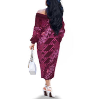 Pink Aloha Hawaii Family Matching Off The Shoulder Long Sleeve Dress and Hawaiian Shirt Hawaiian Kakau Ohia Lehua Lei LT14 - Polynesian Pride